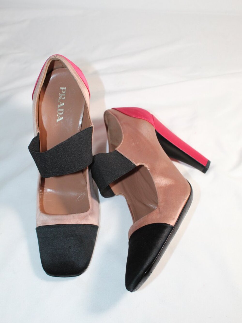 PRADA Satin Colorblocked Mary Jane Heels Pumps Stretch Band 40 - Picture 3 of 10